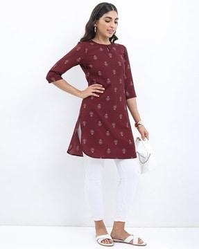 floral print round-neck straight tunic