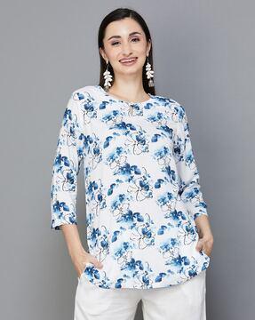 floral print round-neck straight tunic