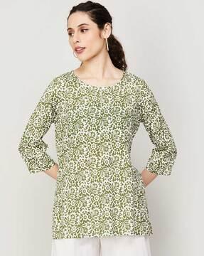 floral print round-neck straight tunic