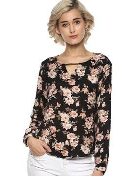 floral print round-neck top