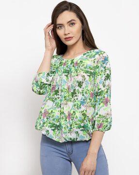 floral print round-neck top