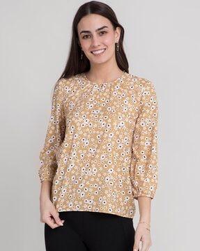 floral print round-neck top