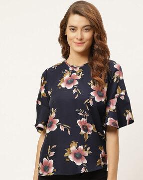 floral print round-neck top