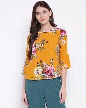 floral print round-neck top