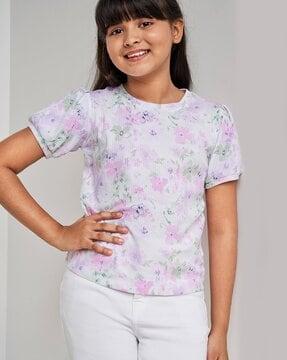 floral print round-neck top