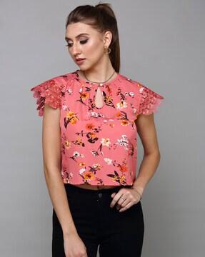 floral print round-neck top