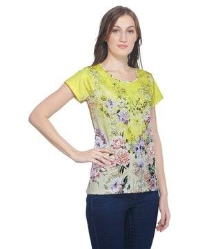 floral print round-neck top