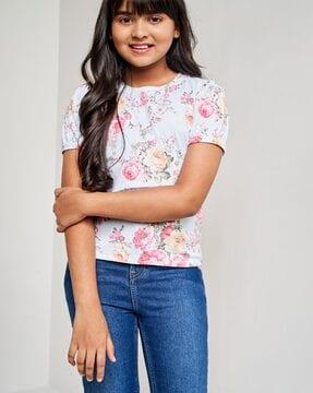 floral print round-neck top