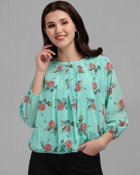 floral print round-neck top