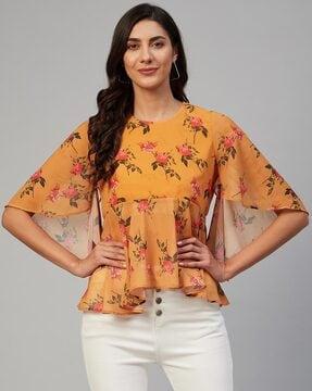 floral print round-neck top