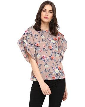 floral print round-neck top