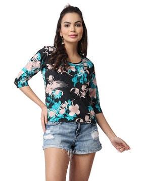 floral print round-neck top