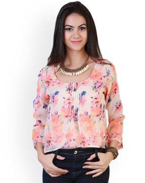 floral print round-neck top