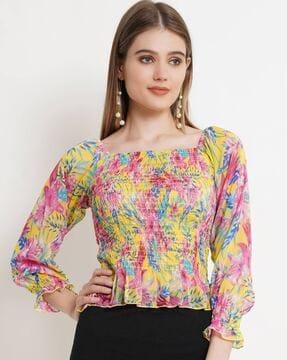 floral print round-neck top