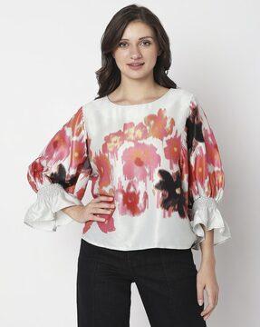 floral print round-neck top