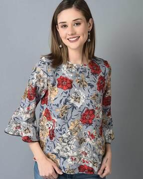 floral print round-neck top