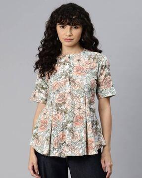 floral print round-neck top