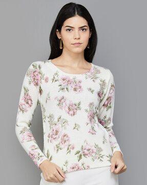 floral print round-neck top