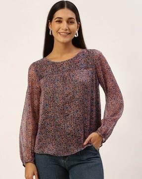 floral print round-neck top