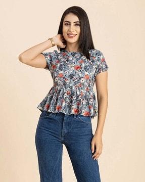 floral print round-neck top