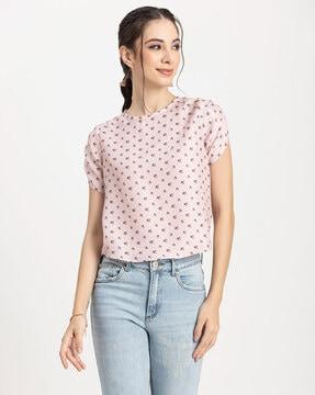 floral print round-neck top