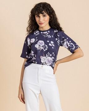 floral print round-neck top