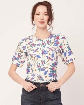 floral print round-neck top