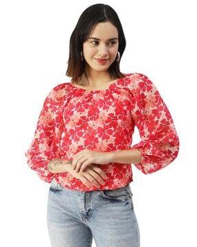 floral print round-neck top