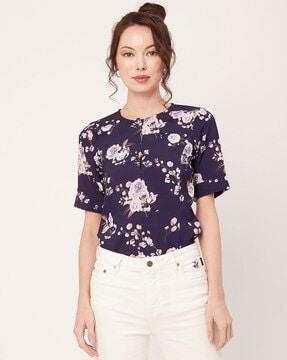 floral print round-neck top