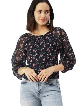 floral print round-neck top