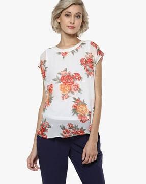 floral print round-neck top