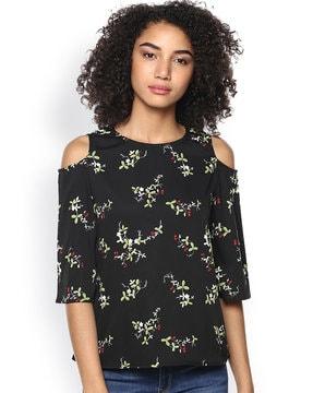 floral print round-neck top