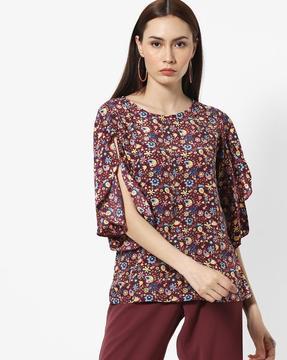 floral print round-neck top