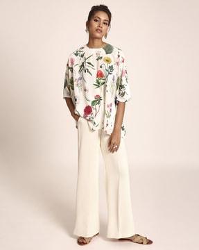 floral print round-neck tunic with extended sleeves