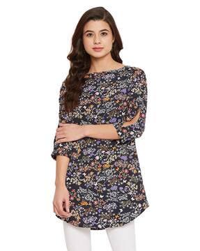 floral print round-neck tunic