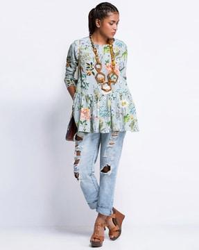 floral print round-neck tunic