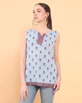 floral print round-neck tunic