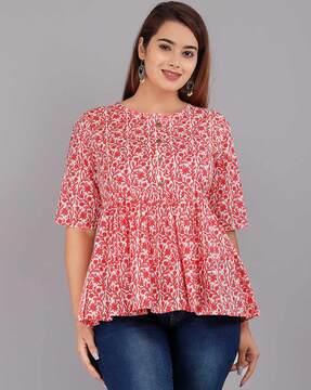 floral print round neck tunic