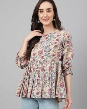 floral print round-neck tunic