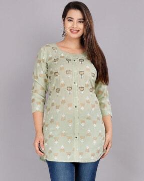 floral print round-neck tunic