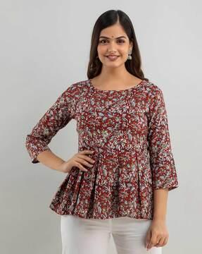 floral print round-neck tunic