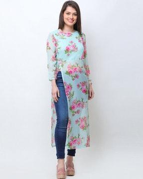 floral print round-neck tunic