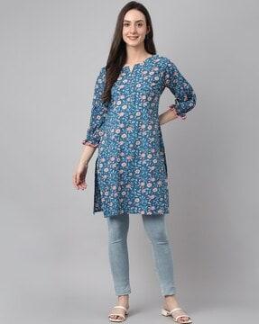 floral print round-neck tunic