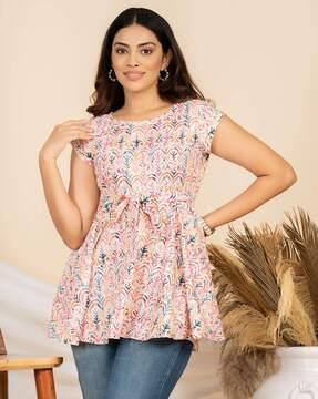 floral print round-neck tunic