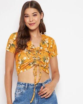 floral print ruched crop top