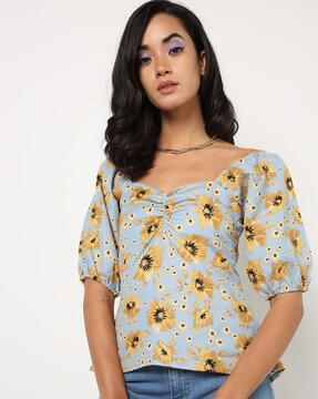 floral print ruched-front top