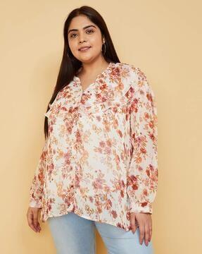 floral print ruffled blouse