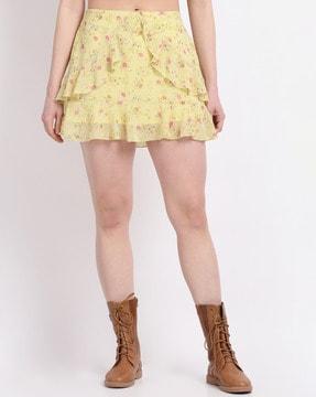 floral print ruffled mini skirt