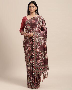 floral print saree with blouse piece