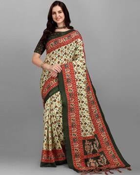 floral print saree with blouse piece